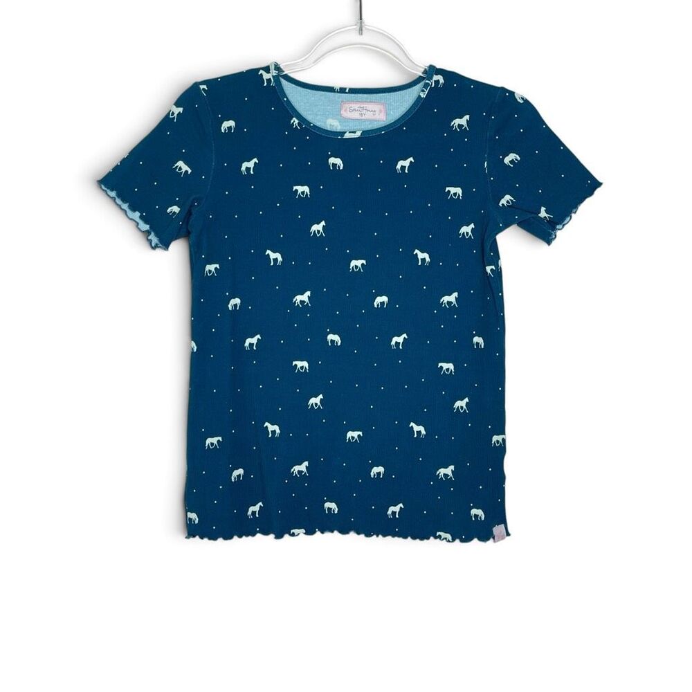 Sweet Honey Short Sleeve Pajama Top Teal Horse Ribbed Fitted Big Girls Size 16